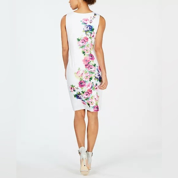 NEW Calvin Klein Sheath Dress White Floral Sleeveless 8 - Picture 2 of 12